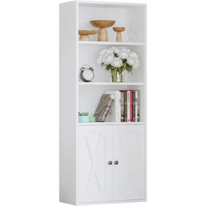 Industrial Bookshelves and Bookcases with Doors 11.8 in Depth Floor Standing 5 Shelf Display Storage Shelves Bookcase Home Deco