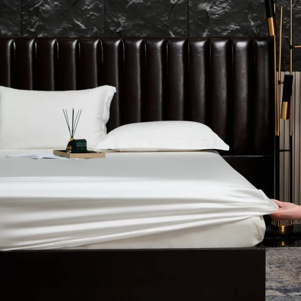 100%Eucalyptus Lyocell Bamboo Bed Linens,Off White Fitted Sheet,Silky Smooth Breathable,Summer Cooling 180*200cm*1pc queen Size