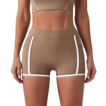 2025 New Women's Yoga Shorts Pocket Nude Feel High Waist Tight Sports Pants Running Fitness Outer Shorts