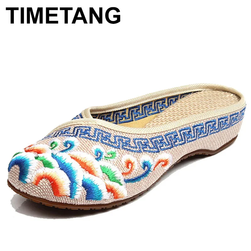 TIMETANG Handmade Flower Embroidery Slippers Summer Fashion Women Chinese Style Casual Shoes Woman Breathable Flip Flops E183