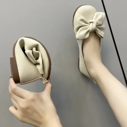 Women's Thin Sole Foldable Ballet Flats Women Travel Hotel Shoes Wide Foot Ladies Butterfly Knot Loafers Woman Orthopedic Shoes
