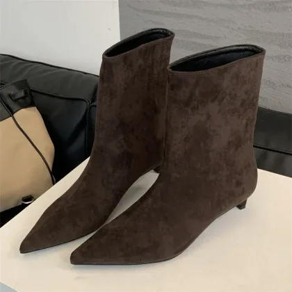 Eilyken Vintage Pointed Toe Women Ankle Boots Designer Thin Low Heel Shoes Modern Short Botas Autumn Winter Zapatos De Mujer