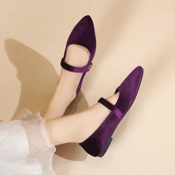 New Fashion Women's Pointed Toe Flat Shoes with Velvet Matte Finish Single Women Comfort Loafers Shoes Leather Mary Jane Shoes