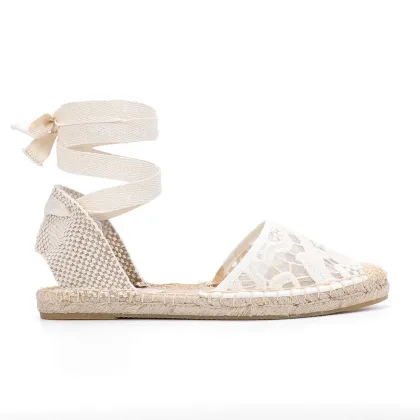 2021 New Arrival Lace T-strap Flat With Cotton Fabric Sandals Sapato Feminino Sapatos Mulher Womens Espadrilles Shoes