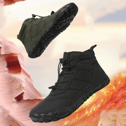 Women Men Plush Hiking Boots Lightweight Winter Fur Lined Snow Boot Non-Slip Outdoor Shoes Splash-Proof for Outdoor Activities