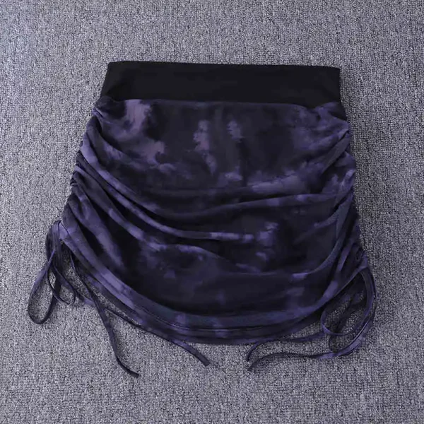 Printed Tie Dyed Mesh Yoga Short Skirt Women Anti Shining Wrap Hip Skirt High Waist Sexy Sports Half Skirt Summer