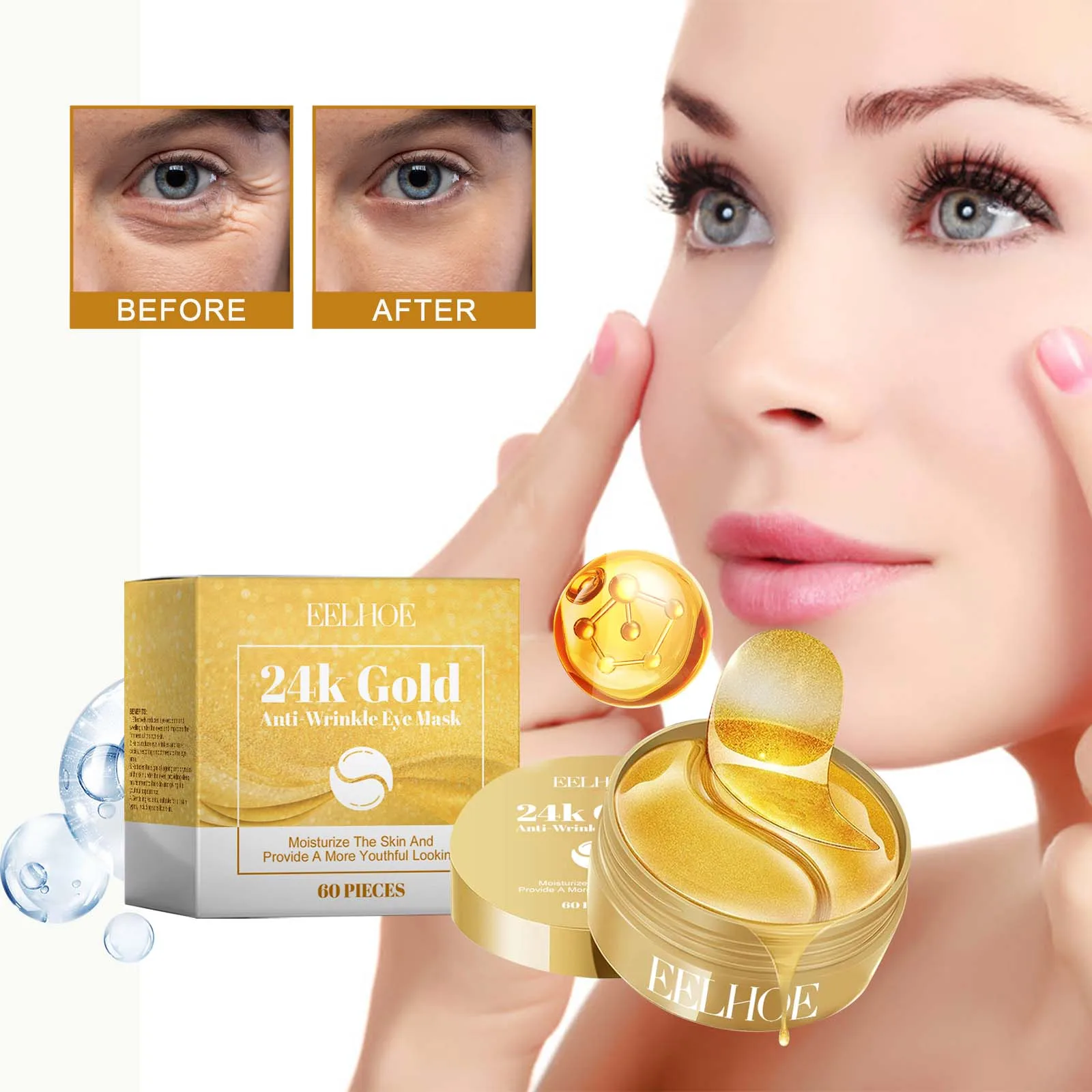 24k Gold Eye Mask Hydrating Moisturizing Fade Dark Circles Moisturizing Improving Eye Lines Brightening Eye Skin Care Eye Mask - Image 3
