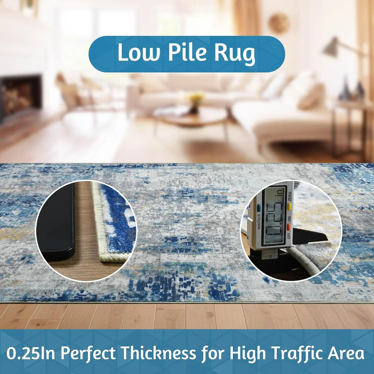 Living Room Area Rugs Soft Large Modern Abstract Area Rug, Boho Vintage Machine Washable Non Slip Carpet , Low Pile Rugs - Image 5