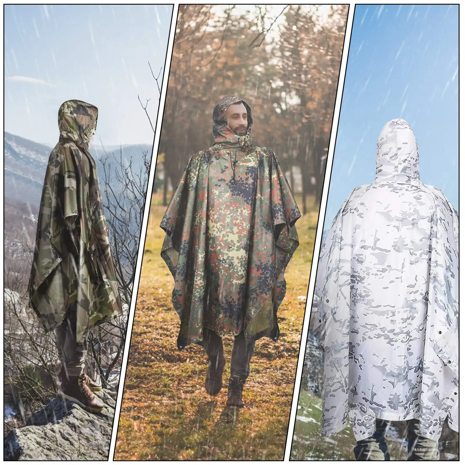Portable Camouflage Waterproof Fabric Rain Protection Cape Woodland Adult Poncho Raincoat Cloak Travel Rainproof Motorcycle Man - Image 6