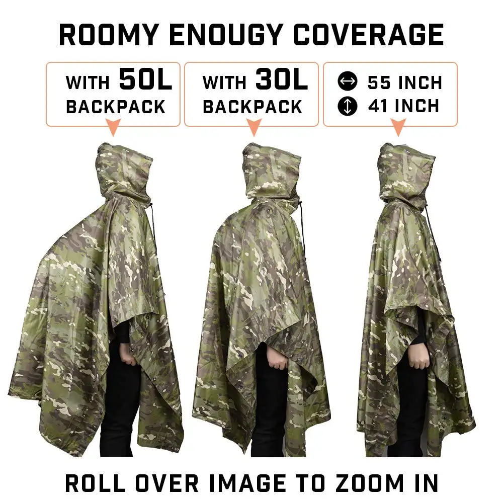 Portable Camouflage Waterproof Fabric Rain Protection Cape Woodland Adult Poncho Raincoat Cloak Travel Rainproof Motorcycle Man - Image 4