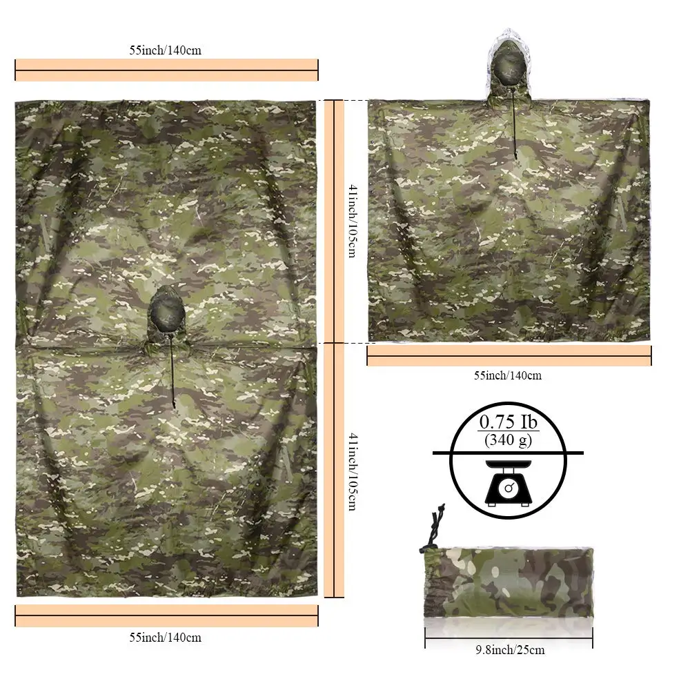 Portable Camouflage Waterproof Fabric Rain Protection Cape Woodland Adult Poncho Raincoat Cloak Travel Rainproof Motorcycle Man - Image 3