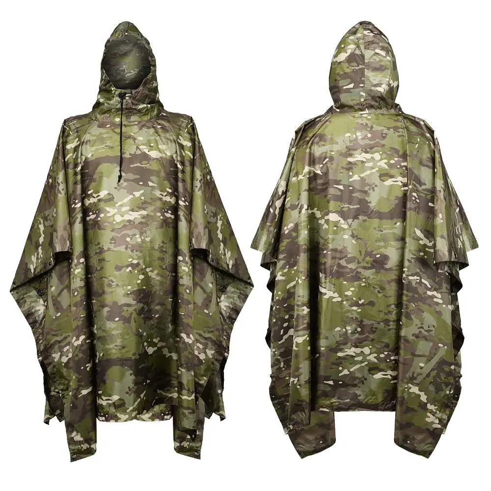 Portable Camouflage Waterproof Fabric Rain Protection Cape Woodland Adult Poncho Raincoat Cloak Travel Rainproof Motorcycle Man - Image 2