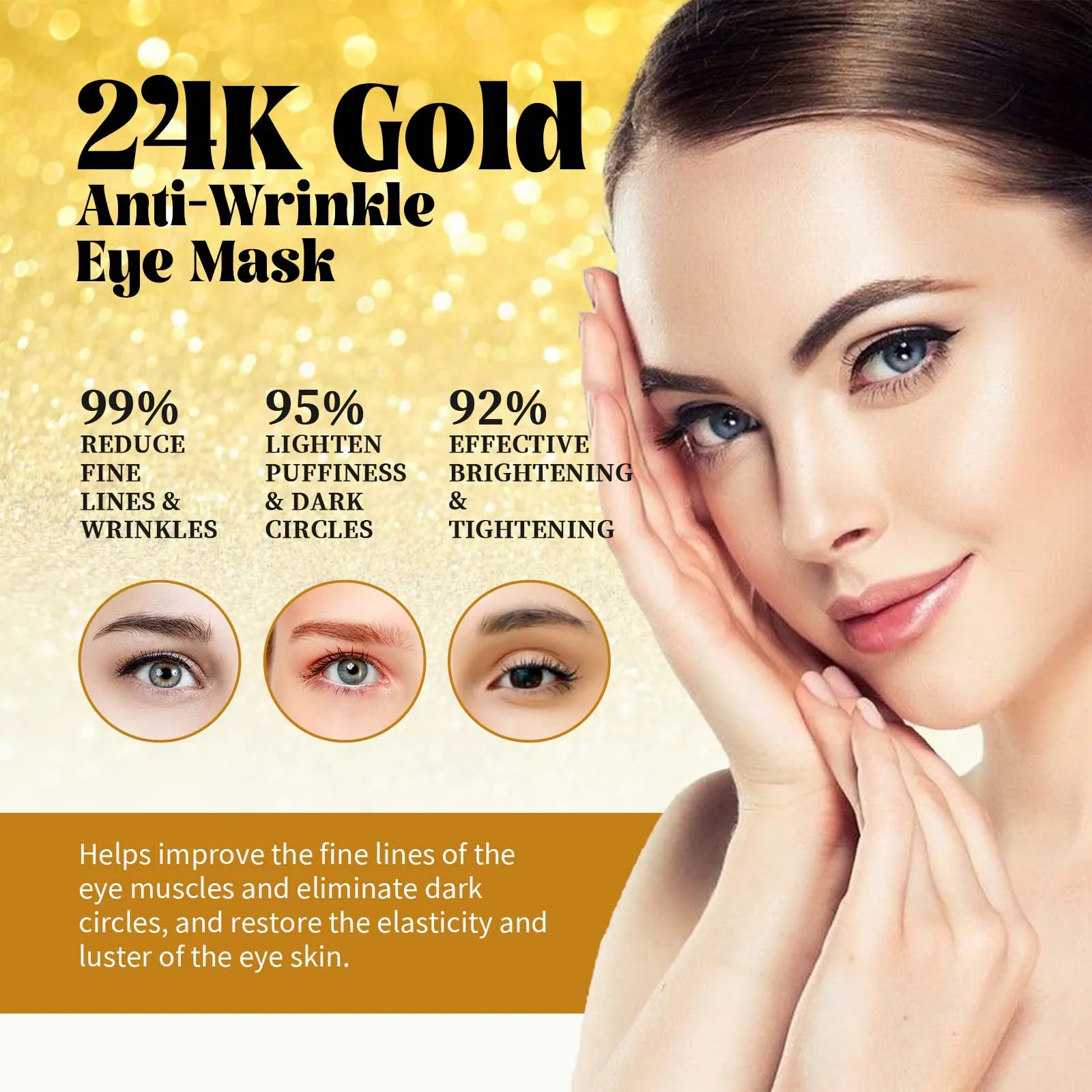 24k Gold Eye Mask Hydrating Moisturizing Fade Dark Circles Moisturizing Improving Eye Lines Brightening Eye Skin Care Eye Mask - Image 5
