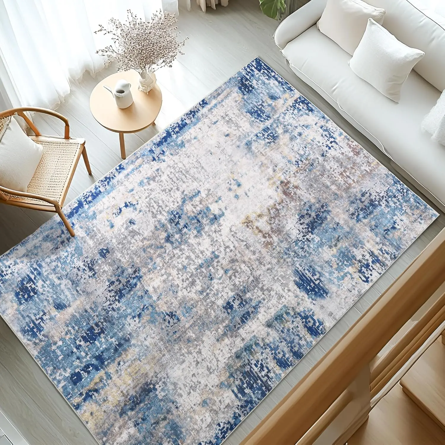 Living Room Area Rugs Soft Large Modern Abstract Area Rug, Boho Vintage Machine Washable Non Slip Carpet , Low Pile Rugs - Image 2
