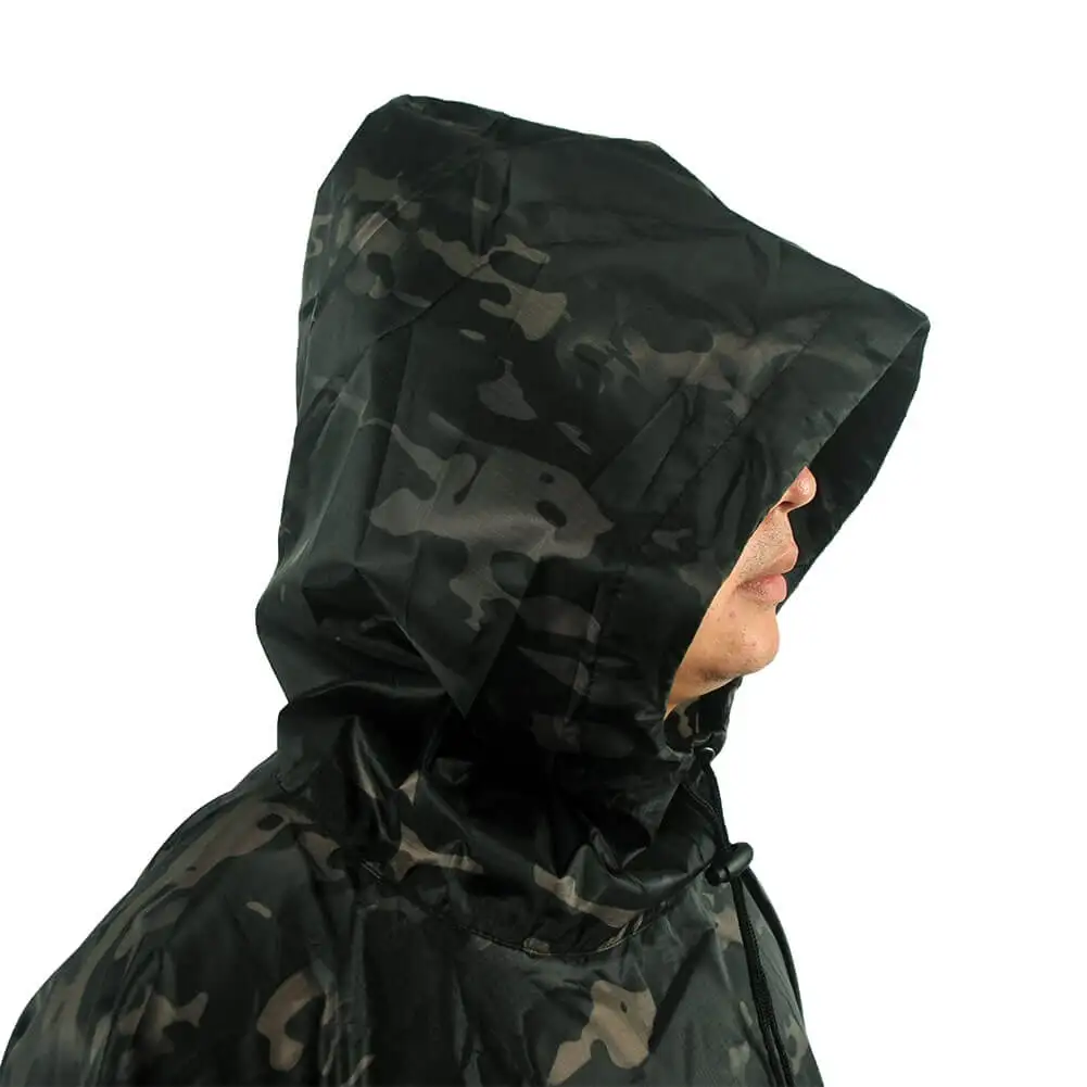 CP Black Tactics Portable Camouflage Waterproof Rain Protection Cape Adult Poncho Raincoat Cloak Travel Rainproof Motorcycle Man - Image 2