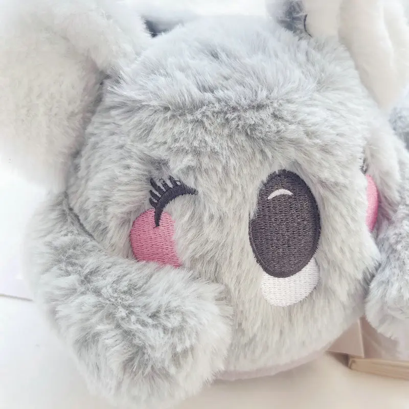 Cute Pink Gray Koala Cartoon Animal Plush Slippers Female Winter Warm Koala Home Woman Slipper - Image 5
