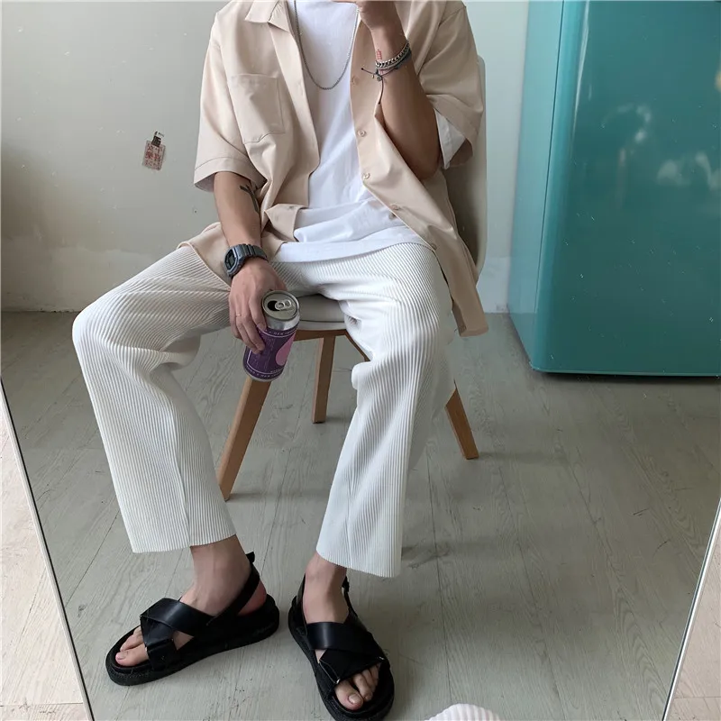 Korean version Pleated Straight Pants Men's NEW Fashion Elastic Waist Casual Pants Men Streetwear Ice Silk Trousers Mens Pants - Image 4