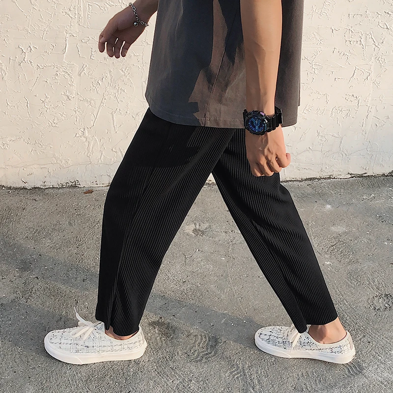Korean version Pleated Straight Pants Men's NEW Fashion Elastic Waist Casual Pants Men Streetwear Ice Silk Trousers Mens Pants - Image 2