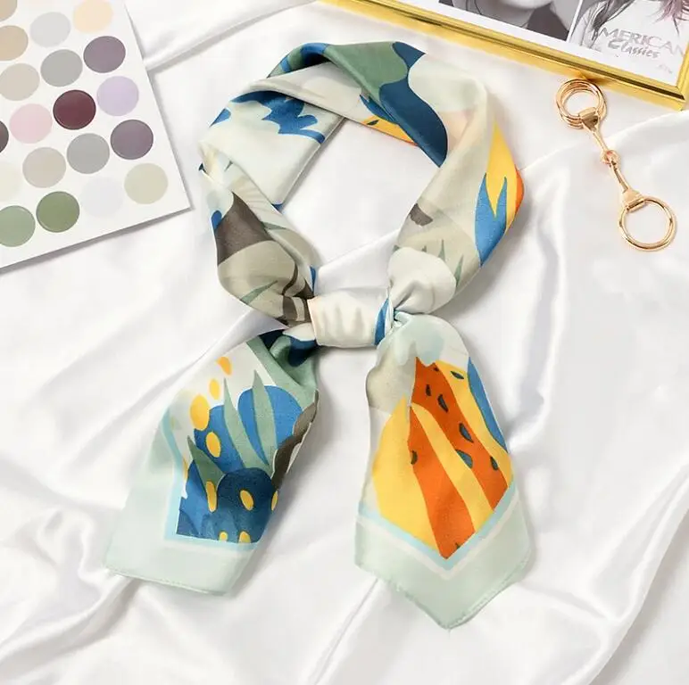 2021 Blooming Flowers Print Square Scarf Women Bandana Hairband Lady Head Wraps Female Shawl Fashion Neckerchief - Image 2
