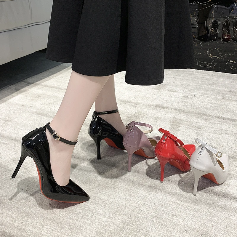 Aphixta Blcak Shoes Woman 10cm High Heel Pumps Buckle Thin Heels Women Shoes Wedding Party Sexy e Shoes Shoes Big Szie 45 - Image 5