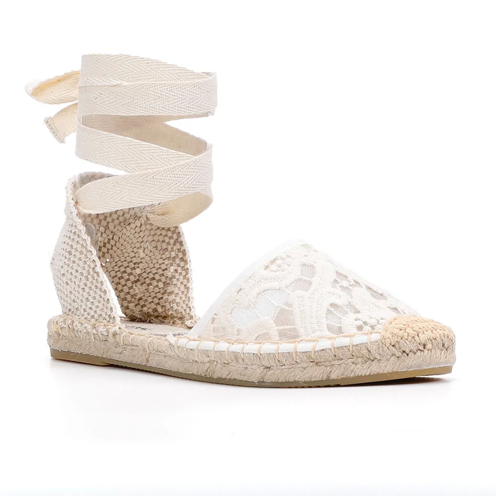 2021 New Arrival Lace T-strap Flat With Cotton Fabric Sandals Sapato Feminino Sapatos Mulher Womens Espadrilles Shoes - Image 6