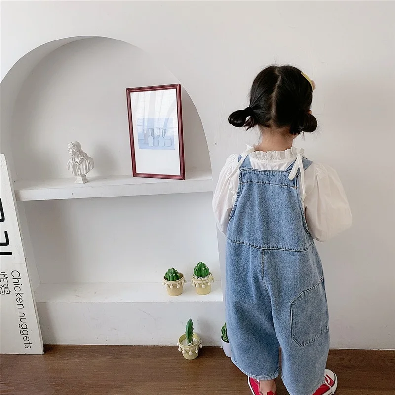 Korean style Spring Fall Kids Children Oversized Wide Leg Denim Overalls Baby Clothes Boys Girls Loose All-match Casual Pants - Image 3