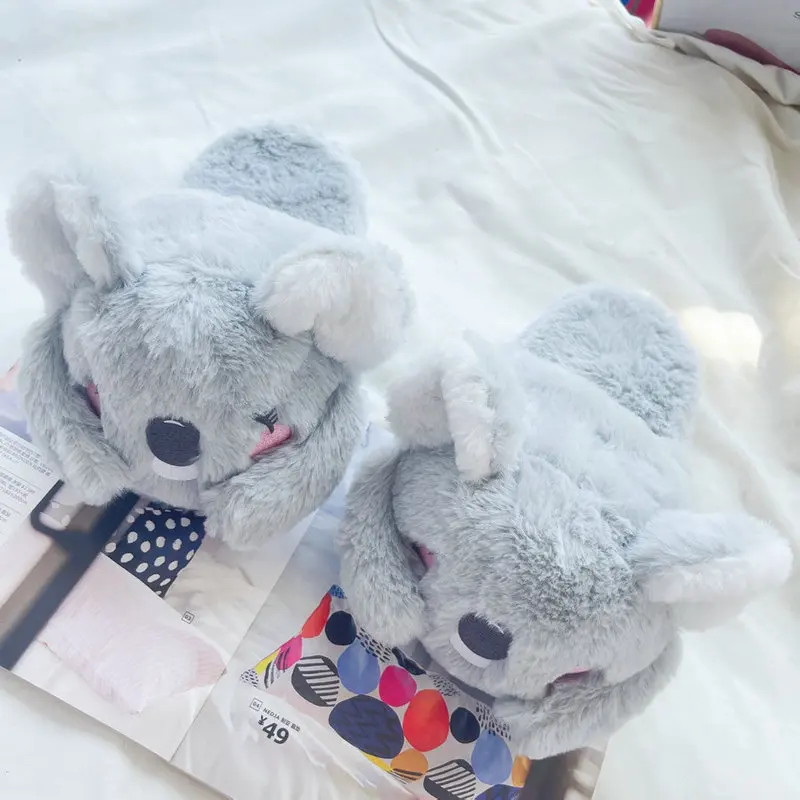 Cute Pink Gray Koala Cartoon Animal Plush Slippers Female Winter Warm Koala Home Woman Slipper - Image 4