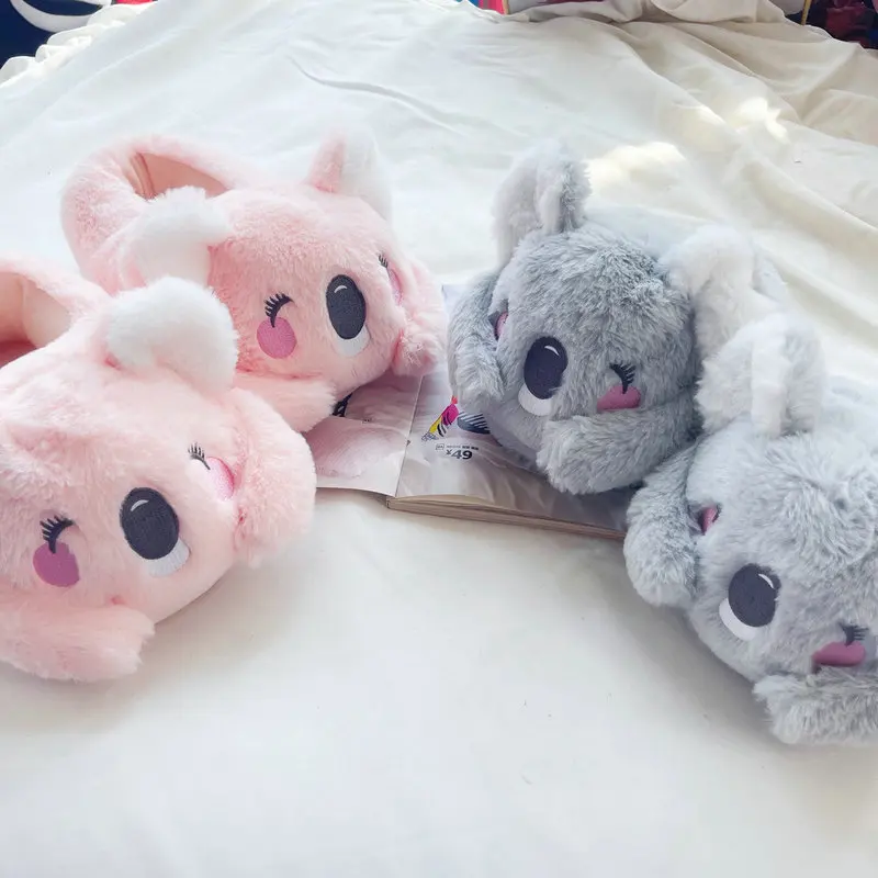 Cute Pink Gray Koala Cartoon Animal Plush Slippers Female Winter Warm Koala Home Woman Slipper - Image 6