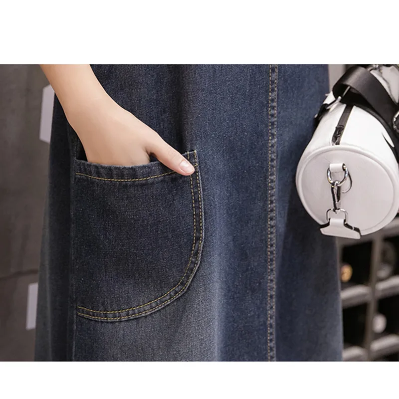 Summer Women Long Denim Dress Sundress Fashion Pockets Casual Loose Overalls Dresses Female Blue Strap Jeans Dress Plus Size 5XL - Image 6