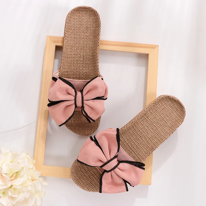 Mntrerm 2024 New Casual Sneakers For Home Slippers Summer Bow-knot Soft Floor Woman Indoor Flats Shoes Cute Linen Slipper Terlik - Image 2