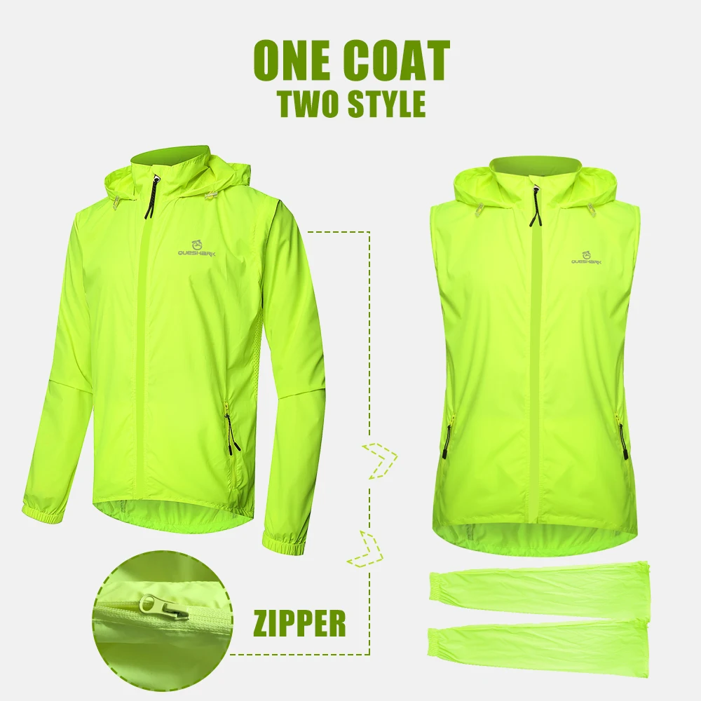 QUESHARK Men Windproof Waterproof Reflective Cycling Jacket MTB Bicycle Long Sleeve Windbreaker Sleeveless Vest Bike Coat Jersey - Image 2