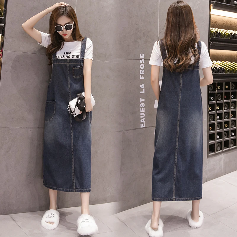 Summer Women Long Denim Dress Sundress Fashion Pockets Casual Loose Overalls Dresses Female Blue Strap Jeans Dress Plus Size 5XL - Image 4