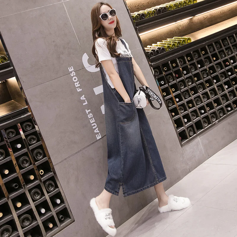 Summer Women Long Denim Dress Sundress Fashion Pockets Casual Loose Overalls Dresses Female Blue Strap Jeans Dress Plus Size 5XL - Image 3