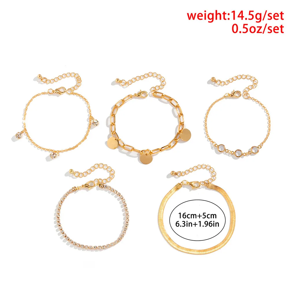 Boho Flat Snake Bone Chain Rhinestone Sequin Pendant Bracelet Set Lady Geometric Fashion Bracelets Combination Girl Jewelry - Image 6
