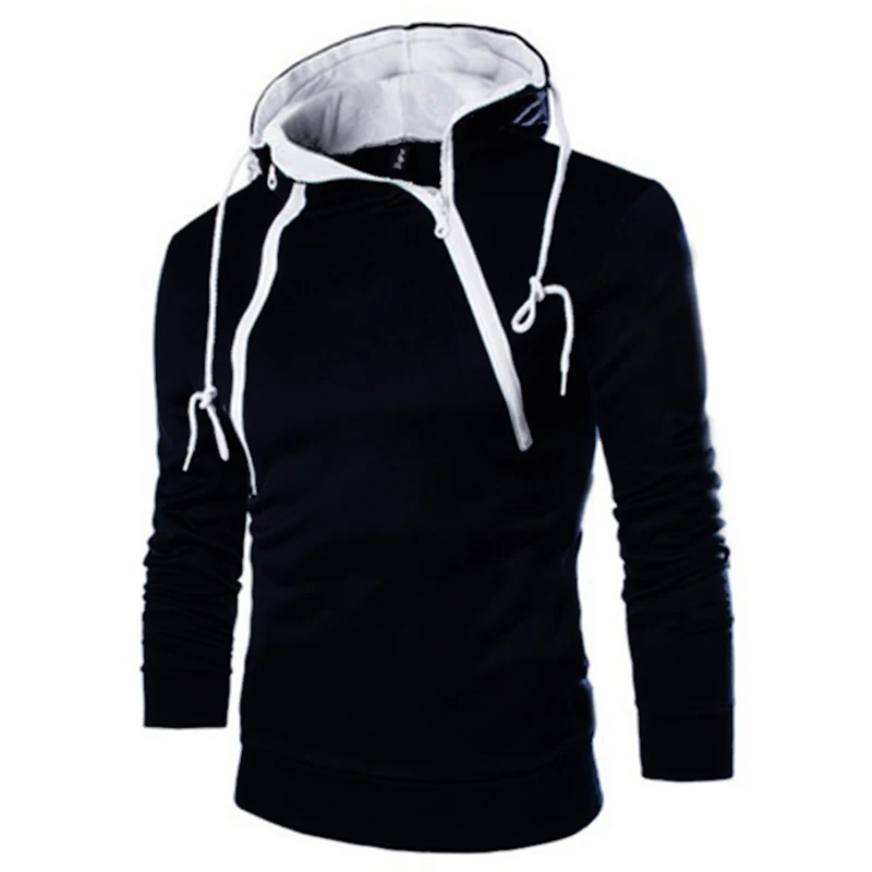 Men's Hoodies Long Sleeve Sweatshirts for Men Zipper Hooded Pullover High Neck Mens Sweatshirt Top Jacket Coat Black Sweater - Image 2
