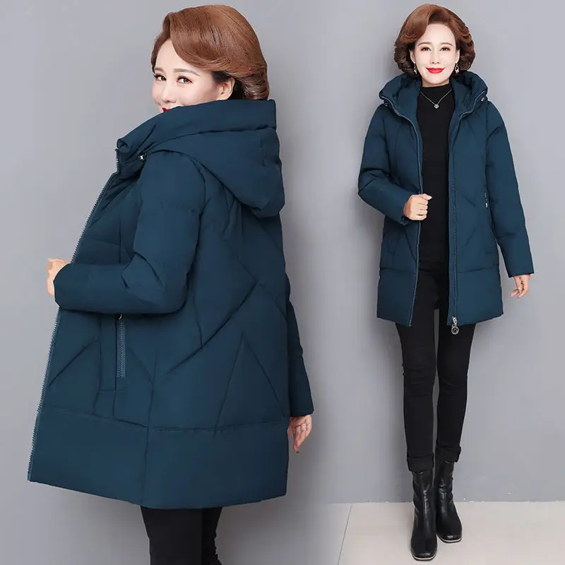 Hooded Thick Down Jacket Female 2023 New Middle Aged Mother Cotton Winter Coat Grandmother Wear Plus Size Long Parka Women 6XL - Image 5