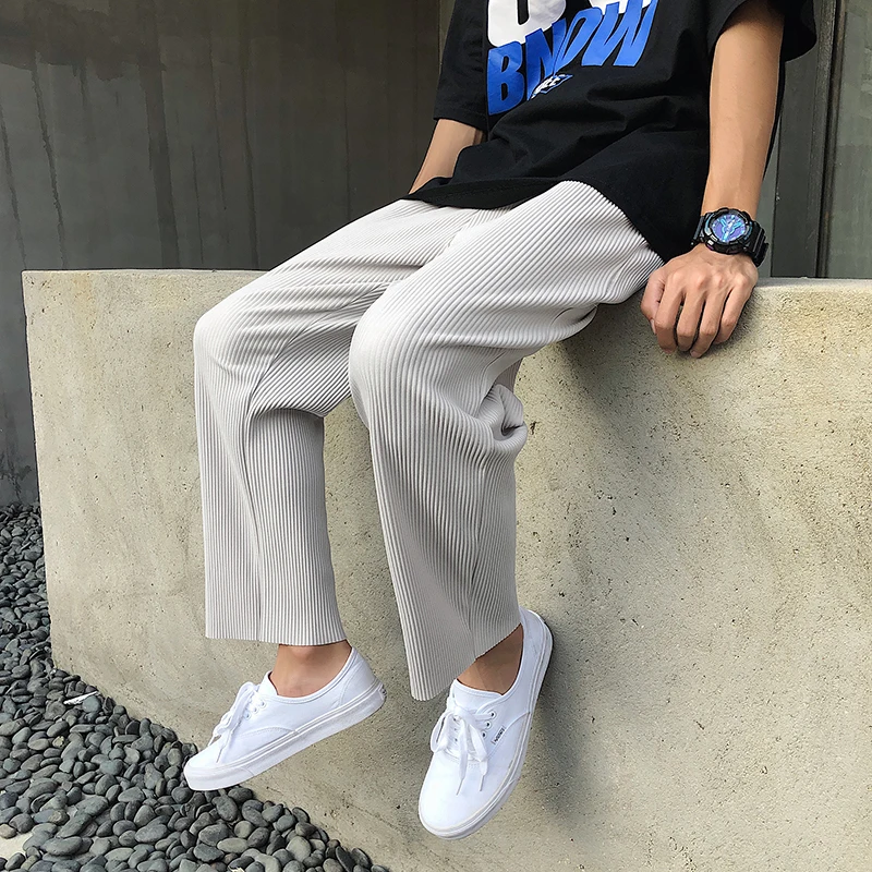 Korean version Pleated Straight Pants Men's NEW Fashion Elastic Waist Casual Pants Men Streetwear Ice Silk Trousers Mens Pants - Image 3