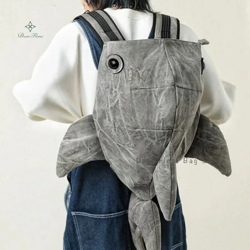 Y2K Funny Whale Shark Shape Backpack Durable Large Capacity Travel Bag Women Men Cute Outdoor Cartoon Knapsack Student Schoolbag - Image 3