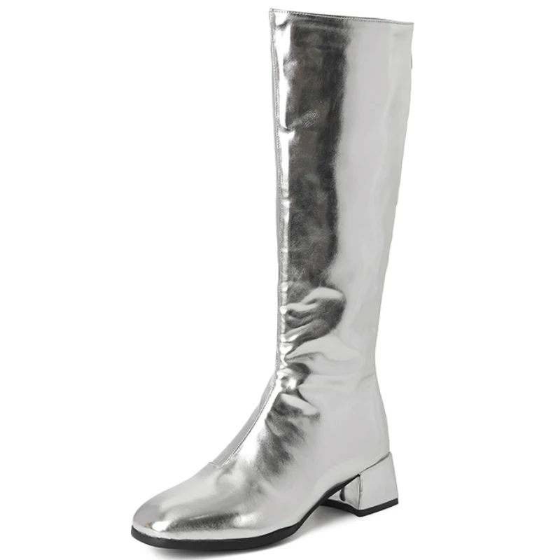 Women's Knee High Boots Winter Shoes 2024 Gold Silver Low Heeled Long Boot Ladies Party Footwear Shoes Large Size 45 Waterproof - Image 5
