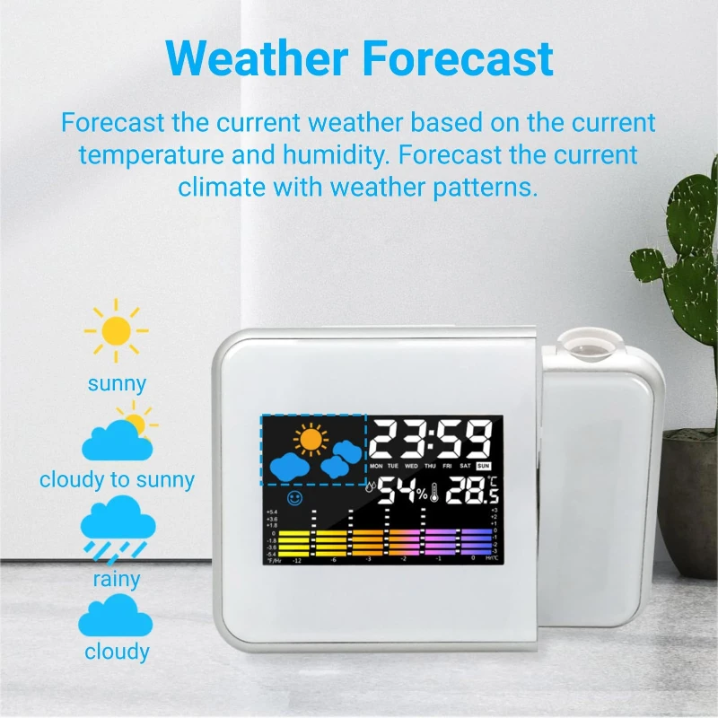 Color Screen Digital Projection Weather Alarm Clock, Electronic LED Adjustable Angle Projection Intelligent Alarm Clock - Image 3