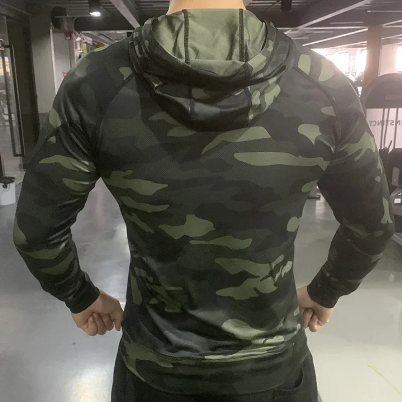 Mens Running Sport Compression Hoodies Outdoor Sun Protection Hooded Jackets Gym Fitness Breathable Shirts Tops Fishing Coats - Image 6