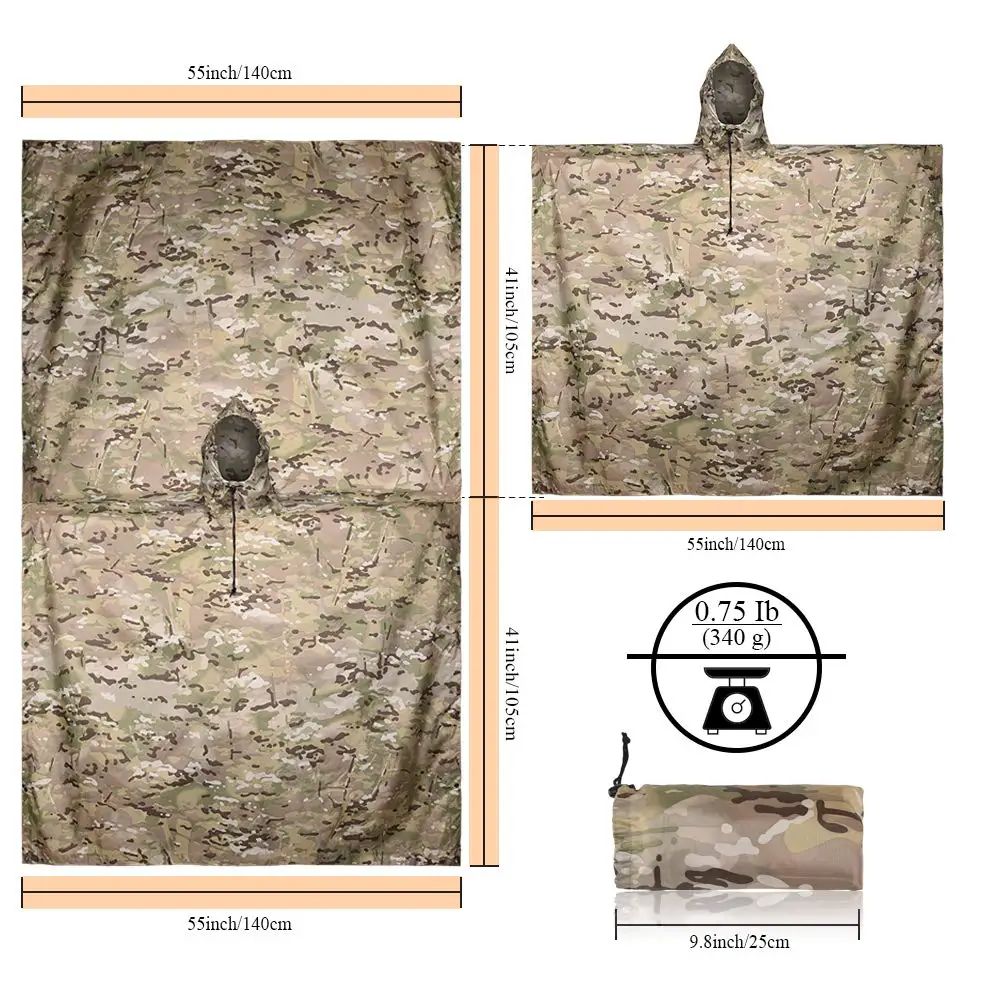 Camouflage Tactical Raincoat for Man Portable Folding Adult Army Waterproof Covered Military Poncho Women Motorcycle Rain Coat - Image 4