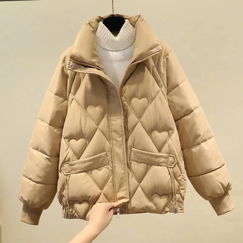Korean Fashion Warm Coat Female Sweet Short Padded Coats Ladies Oversized Loose All-Match Outerwear Winter Cotton Parkas Women - Image 3