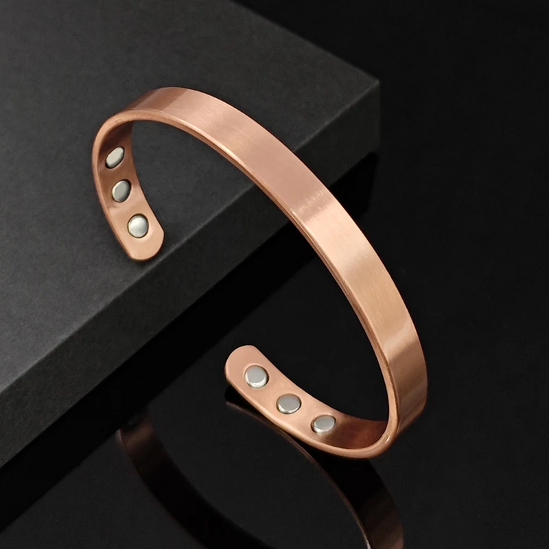 Set Pure Copper Bracelets and Rings Simplicity Cuff Magnetic Bangles for Women Men Arthritis Health Solid Copper Jewelry - Image 2