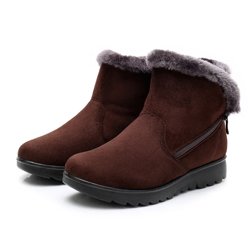 YAERNI Winter Plush Fur Short Warm Snow Boots Plus Size Platform Women's Ankle Boots Zipper Suede Shoes for Women FreeE1242 - Image 3