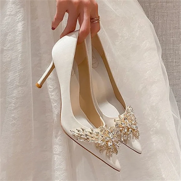 Gold Heels Fine Heeled Shoes Sexy Pump 2024 All-Match Slip On Sandals Ladies Pointed Wedge Lace-Up Stiletto Crossdressers Cryst - Image 2