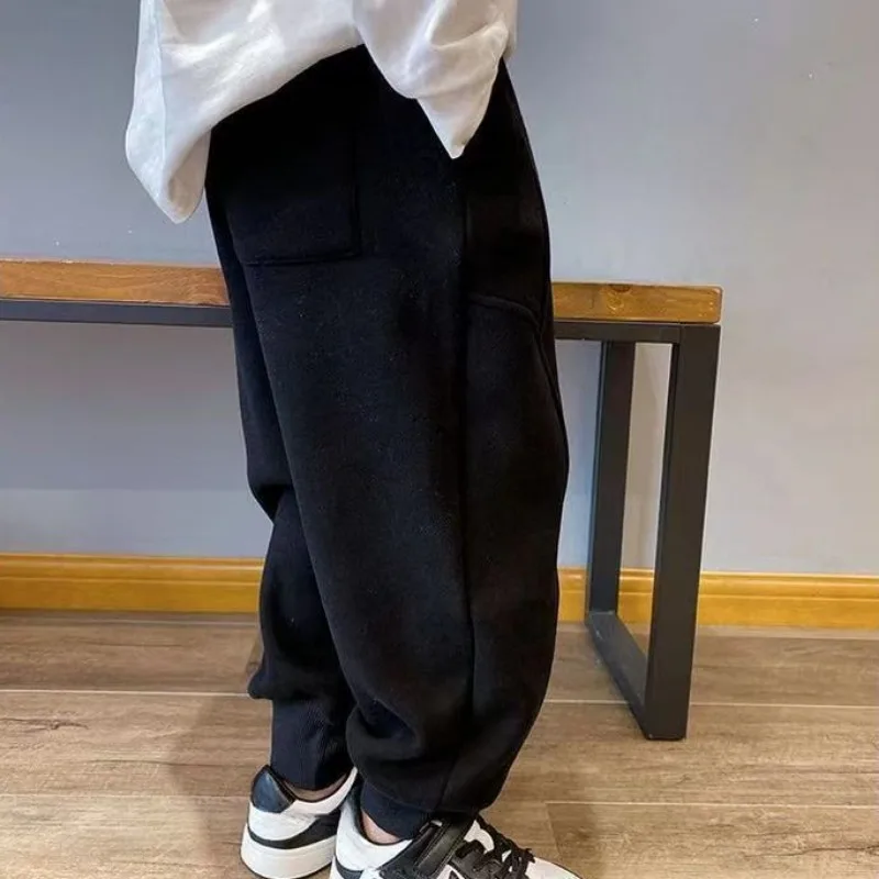 Autumn Kids Boys Solid Sweatpants Ankle Length Harem Pants 3+y Young Children Clothing Winter Girls Fleece Warm Sport Trousers - Image 6