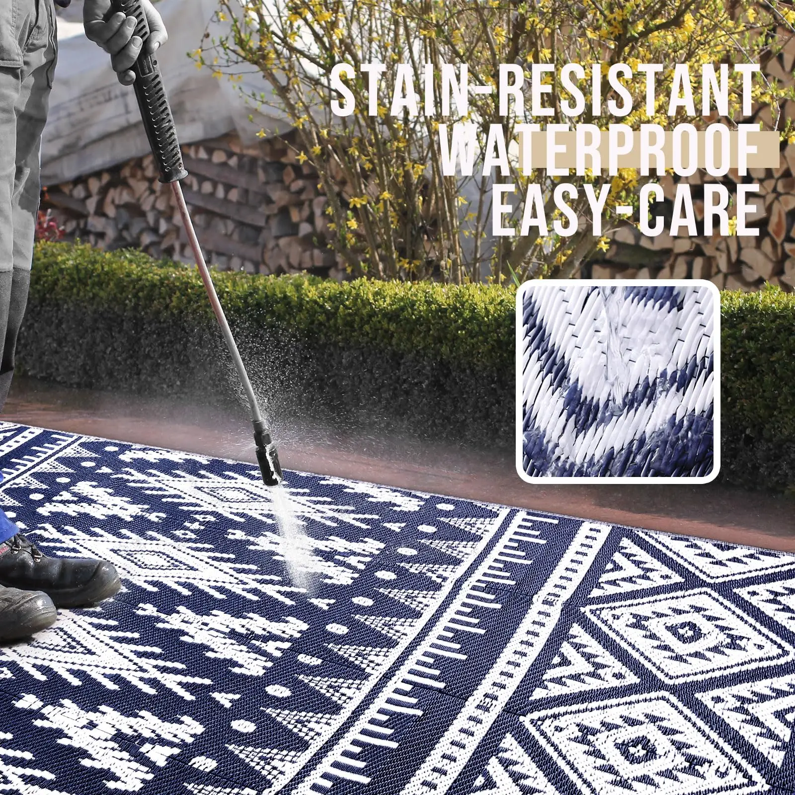 Olanly Outdoor Waterproof Rugs Reversible Plastic Straw Rug Indoor Outdoor Washable Boho Patio Rug RV Mat For Patio Camp Picnic - Image 3