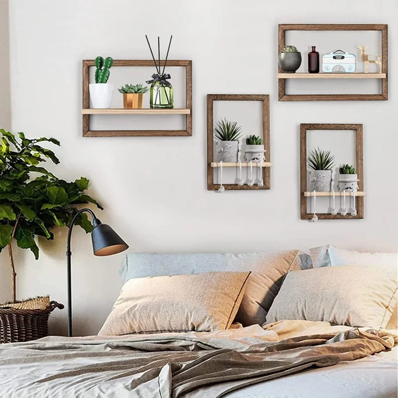 Wood Floating Wall Shelves Hanging Shelf for Wall Storage Rustic Farmhouse Decor for Bedroom Bathroom Living Room Kitchen - Image 2