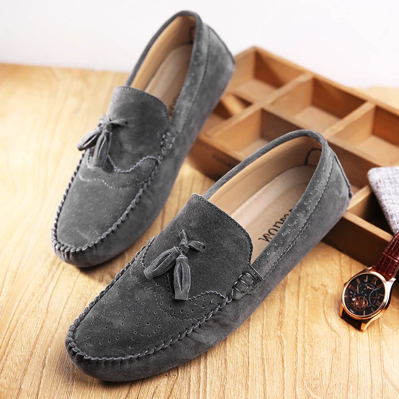 Fashion Brand Men's Suede Leather Shoes Soft Soles Comfortable Men's Loafers Massage Soles New Blue Commuting Driving Shoes - Image 3